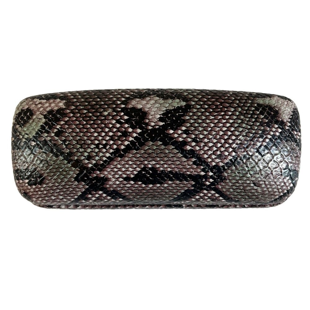 XOXO Clamshell Eyeglasses Case Faux Snakeskin Purple Black Sunglasses Holder